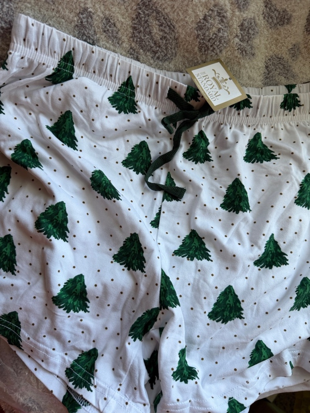Women’s White Cotton Pajama Shorts with Green Tree Print - Royal Standard
